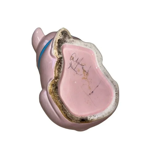 Pink Whimsical Happy Farmhouse Anthropomorphic Smiling Baby Pig Vintage Planter - Picture 3 of 7